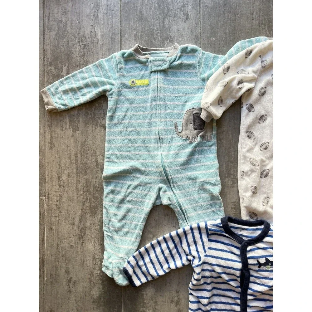 Set of 3 Baby Boys Zip Sleeper Pajamas Pjs Fleece One Piece Outfit Coverall 9m
